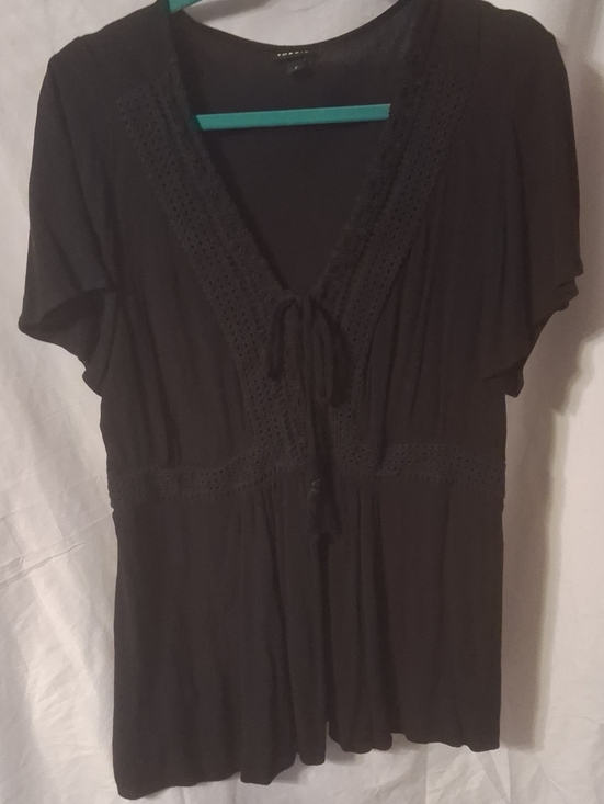 torrid Tops - torrid Black V-Neck Tie-Front Tunic with Crochet Trim